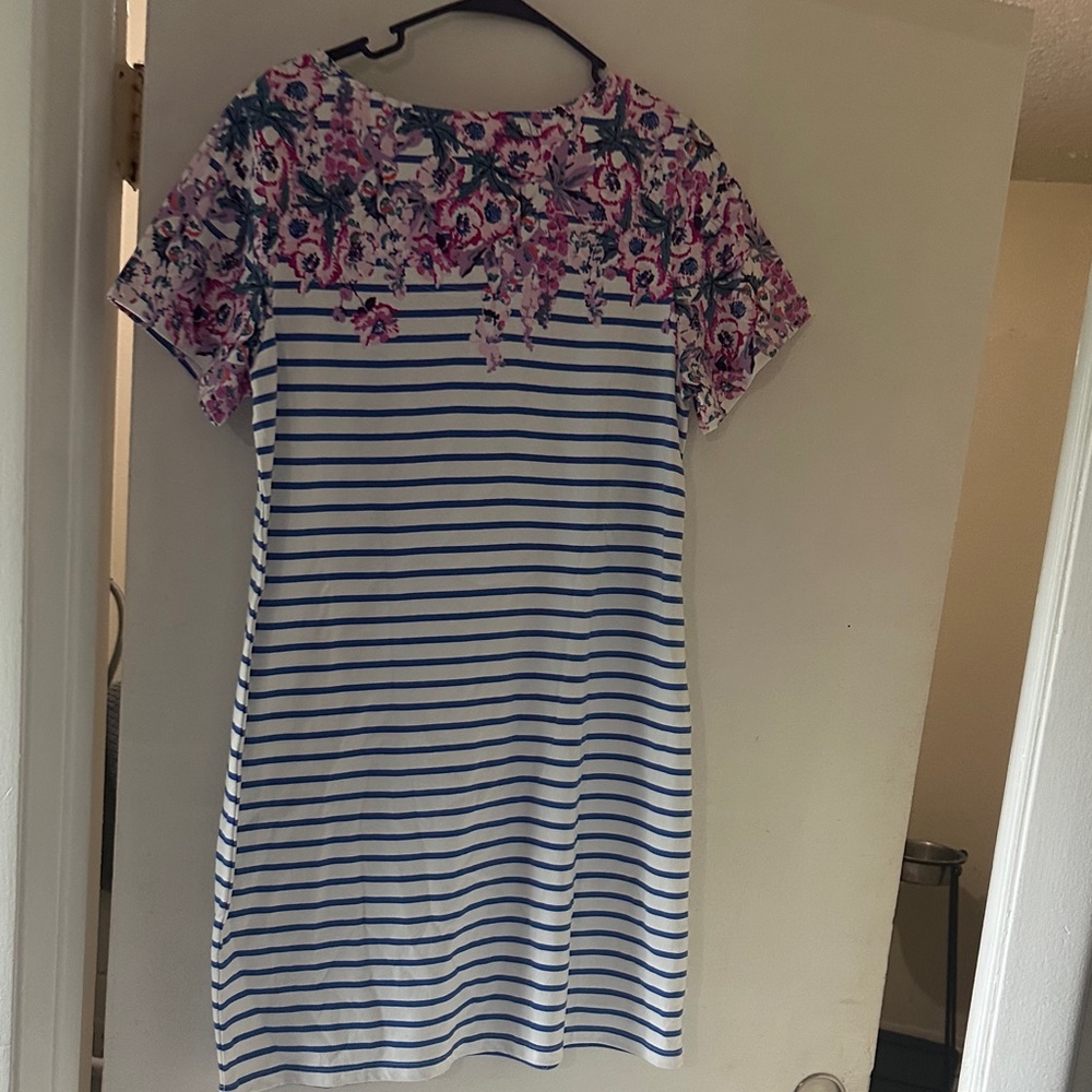 Joules Blue and Pink Floral Striped Mini Dress - Picture 5 of 6